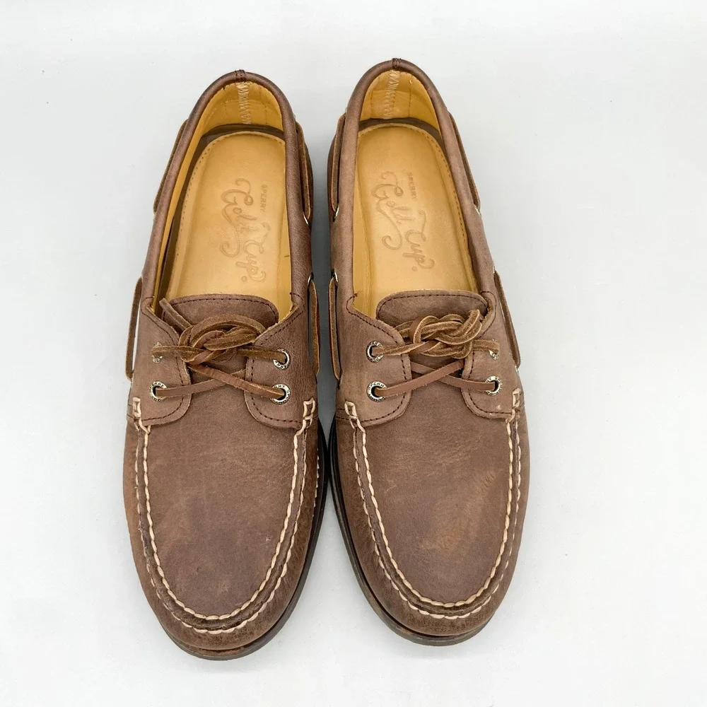 Sperry Mens 9.5 Gold Cup Authentic Original Brown Leather Boat Shoes Preppy